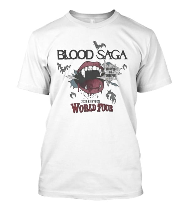 Blood Saga 2023 Enhypen World Tour Bats And Vampire Mouth T-Shirt
