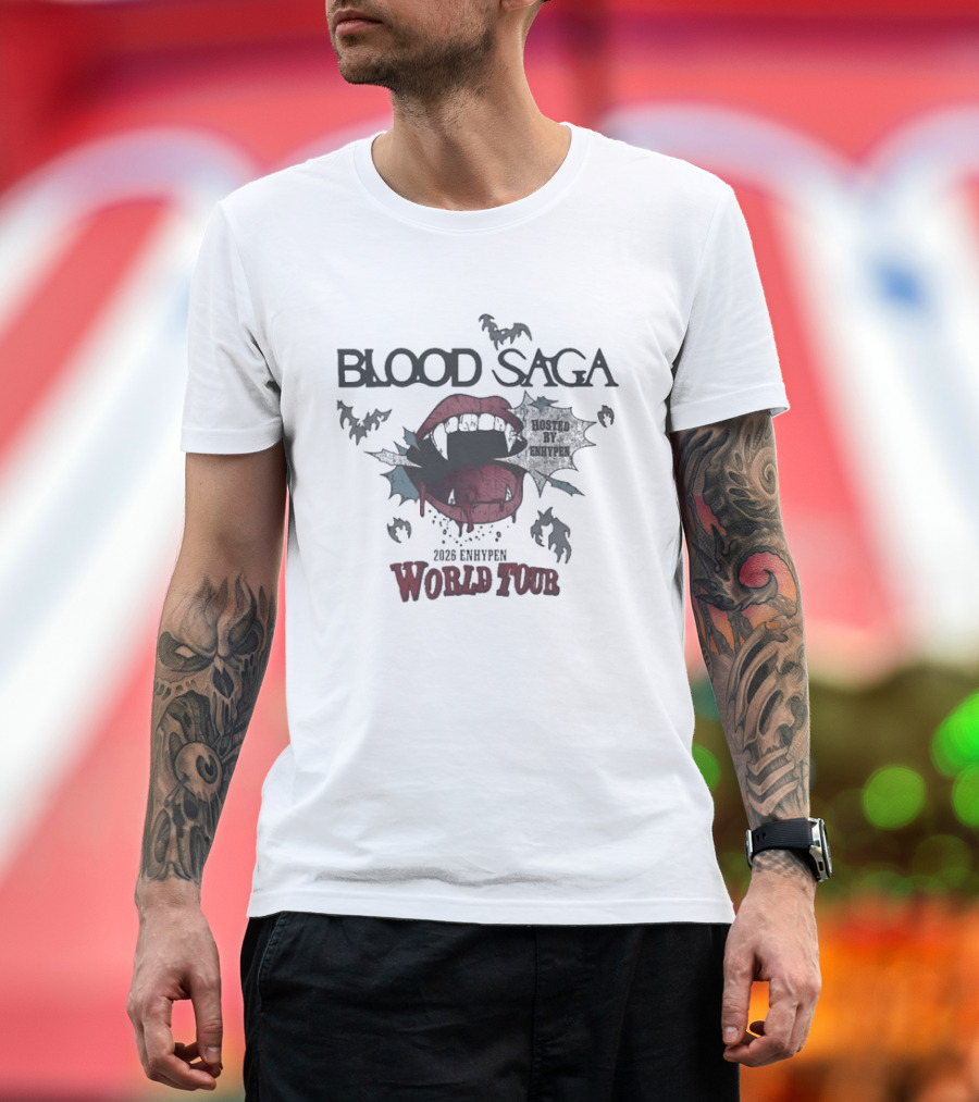 Blood Saga 2023 Enhypen World Tour Bats And Vampire Mouth T-Shirt