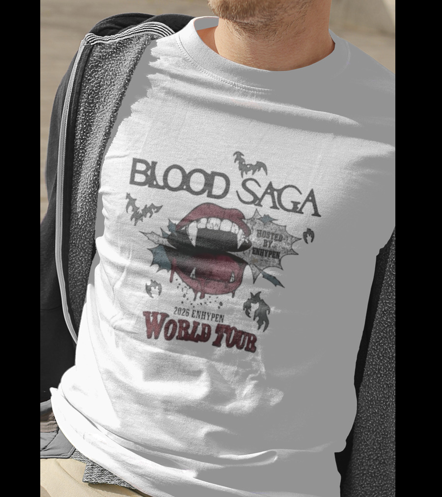 Blood Saga 2023 Enhypen World Tour Bats And Vampire Mouth T-Shirt