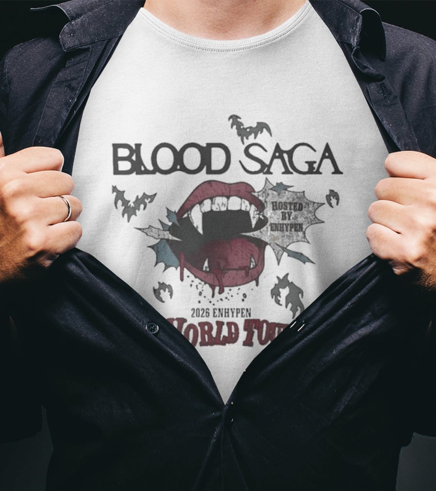 Blood Saga 2023 Enhypen World Tour Bats And Vampire Mouth T-Shirt