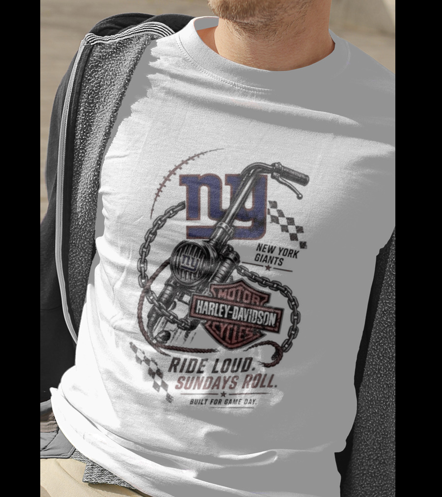 New York Giants Harley Davidson Motorcycles Ride Loud Sundays Roll Game Day T-Shirt