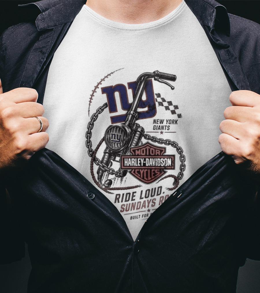 New York Giants Harley Davidson Motorcycles Ride Loud Sundays Roll Game Day T-Shirt