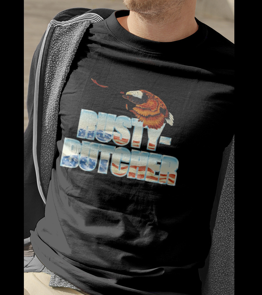 Rusty Butcher American Eagle With Patriotic Stars And Stripes T-Shirt