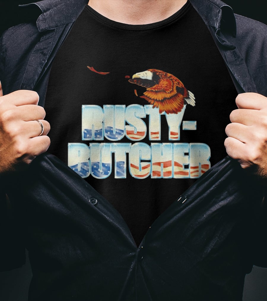 Rusty Butcher American Eagle With Patriotic Stars And Stripes T-Shirt