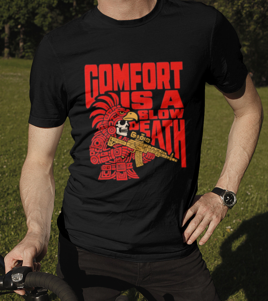 Comfort Is A Slow Death Aztec Warrior Skull Tactical Soldier T-Shirt