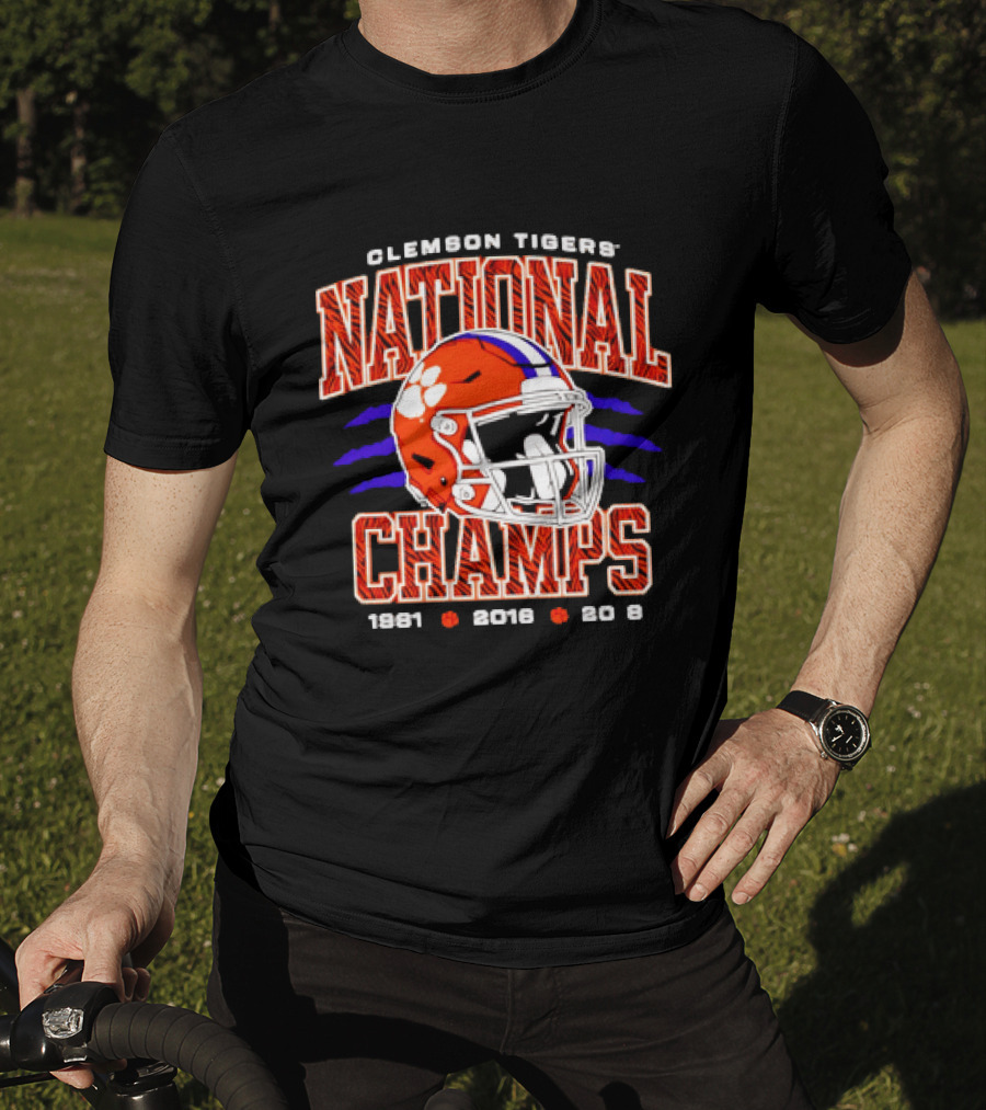 Clemson Tigers National Champs 1981 2016 2018 Football Helmet T-Shirt