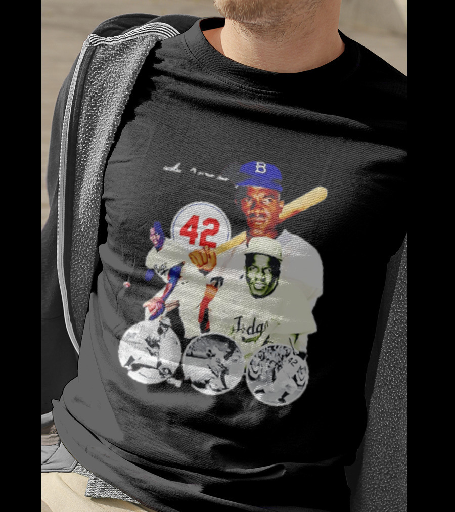 Jackie Robinson Dodgers 42 Baseball Legend Iconic Player Collage T-Shirt
