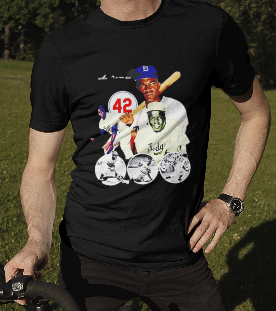 Jackie Robinson Dodgers 42 Baseball Legend Iconic Player Collage T-Shirt
