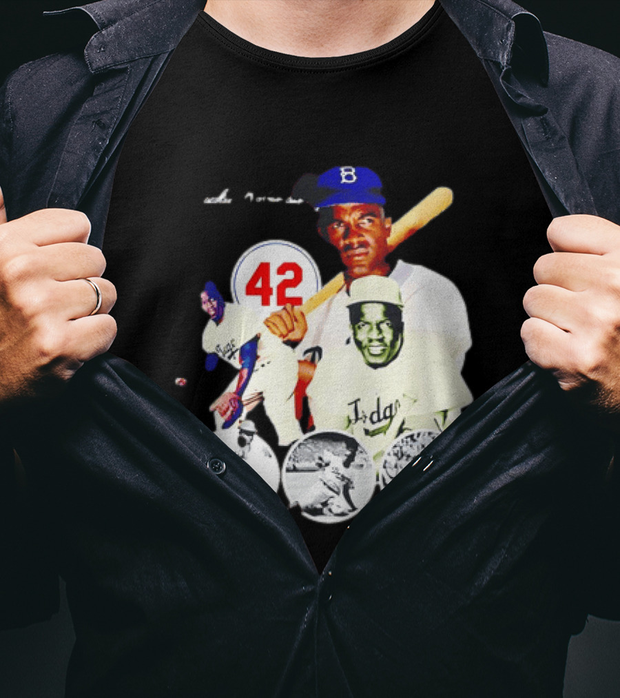 Jackie Robinson Dodgers 42 Baseball Legend Iconic Player Collage T-Shirt