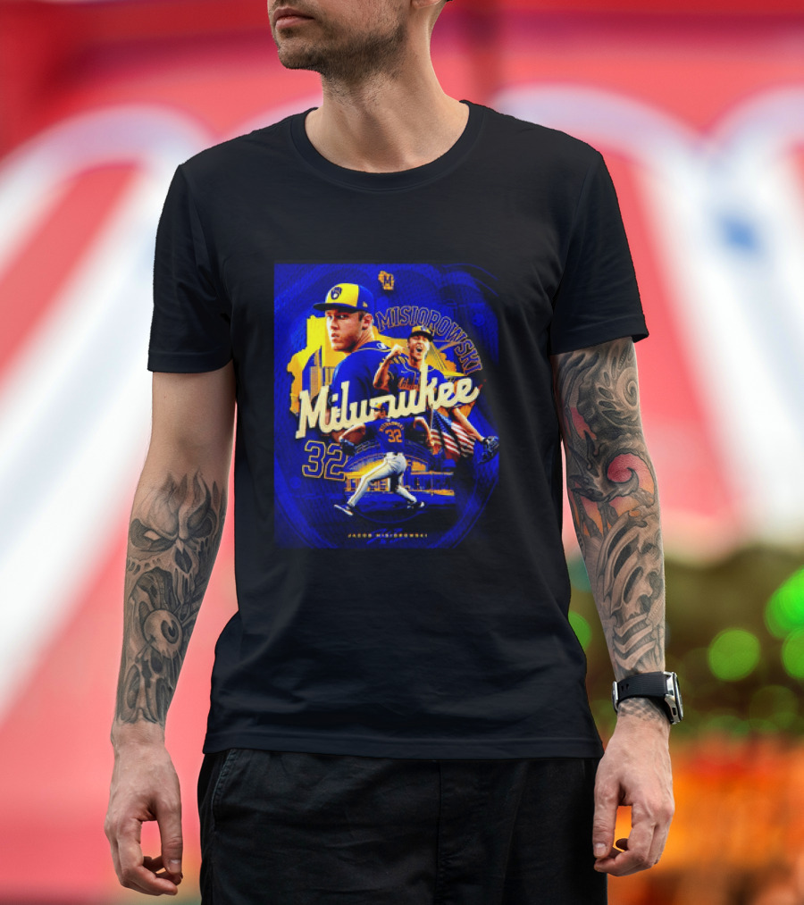 Jacob Misiorowski Milwaukee Brewers Number 32 Baseball Pitcher Milwaukee Skyline T-Shirt