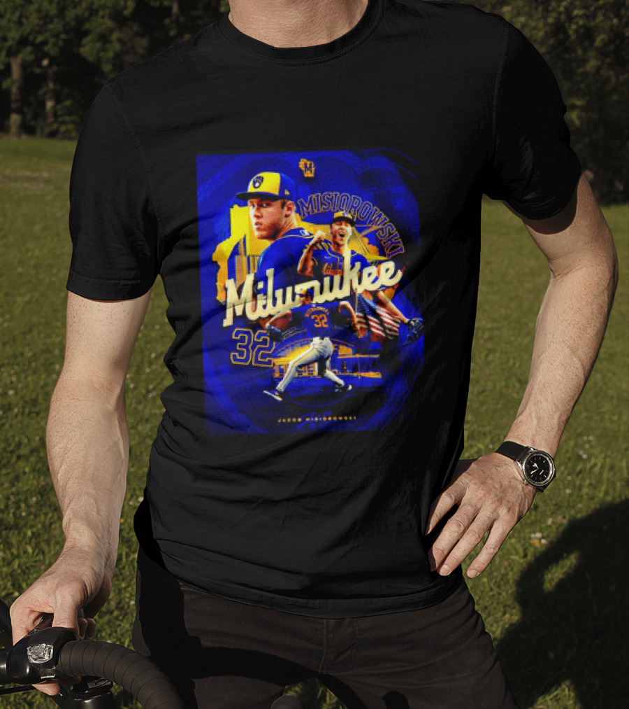 Jacob Misiorowski Milwaukee Brewers Number 32 Baseball Pitcher Milwaukee Skyline T-Shirt