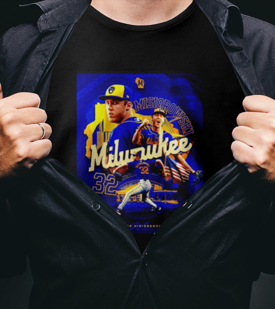 Jacob Misiorowski Milwaukee Brewers Number 32 Baseball Pitcher Milwaukee Skyline T-Shirt