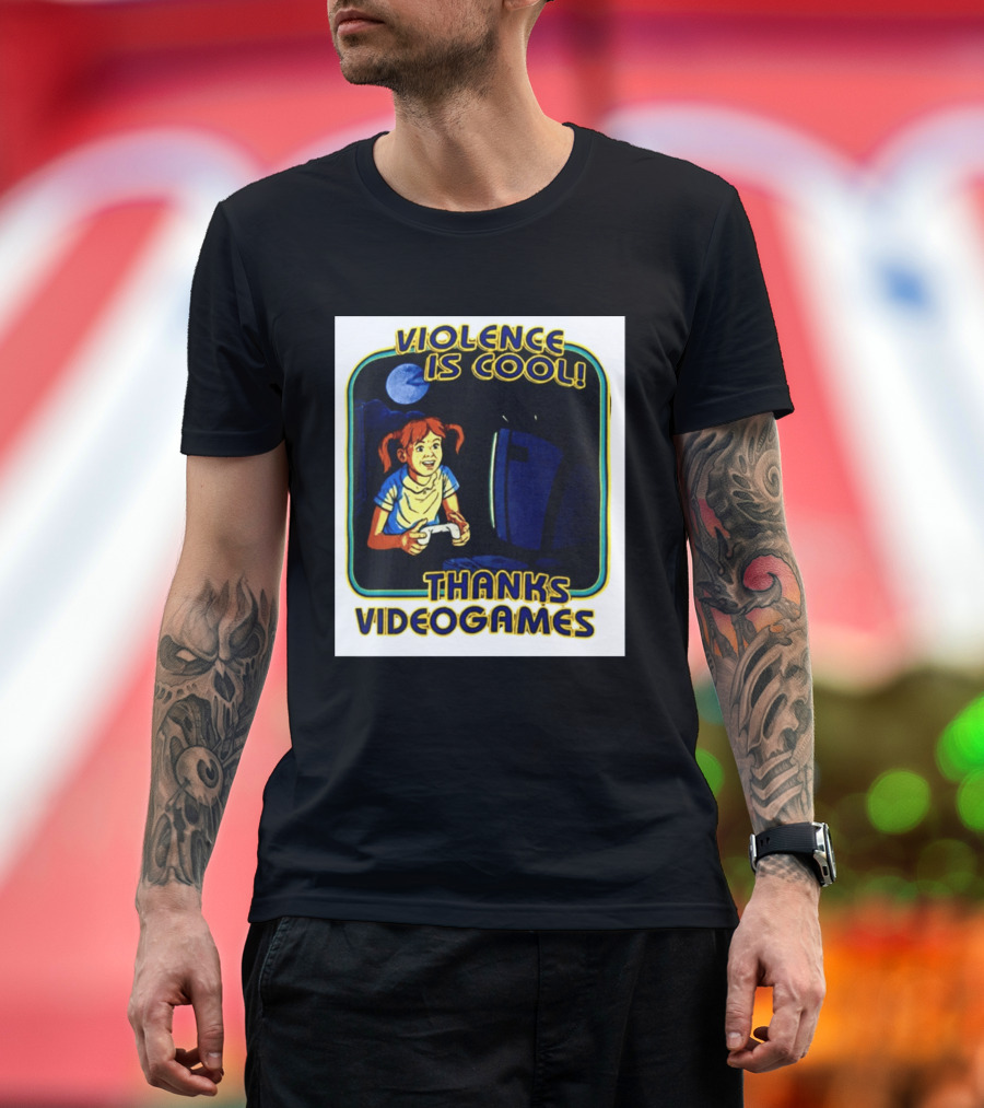 Violence Is Cool Thanks Videogames Retro Gamer Girl Controller Moon T-Shirt