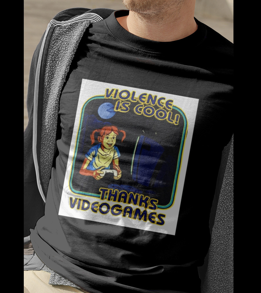 Violence Is Cool Thanks Videogames Retro Gamer Girl Controller Moon T-Shirt