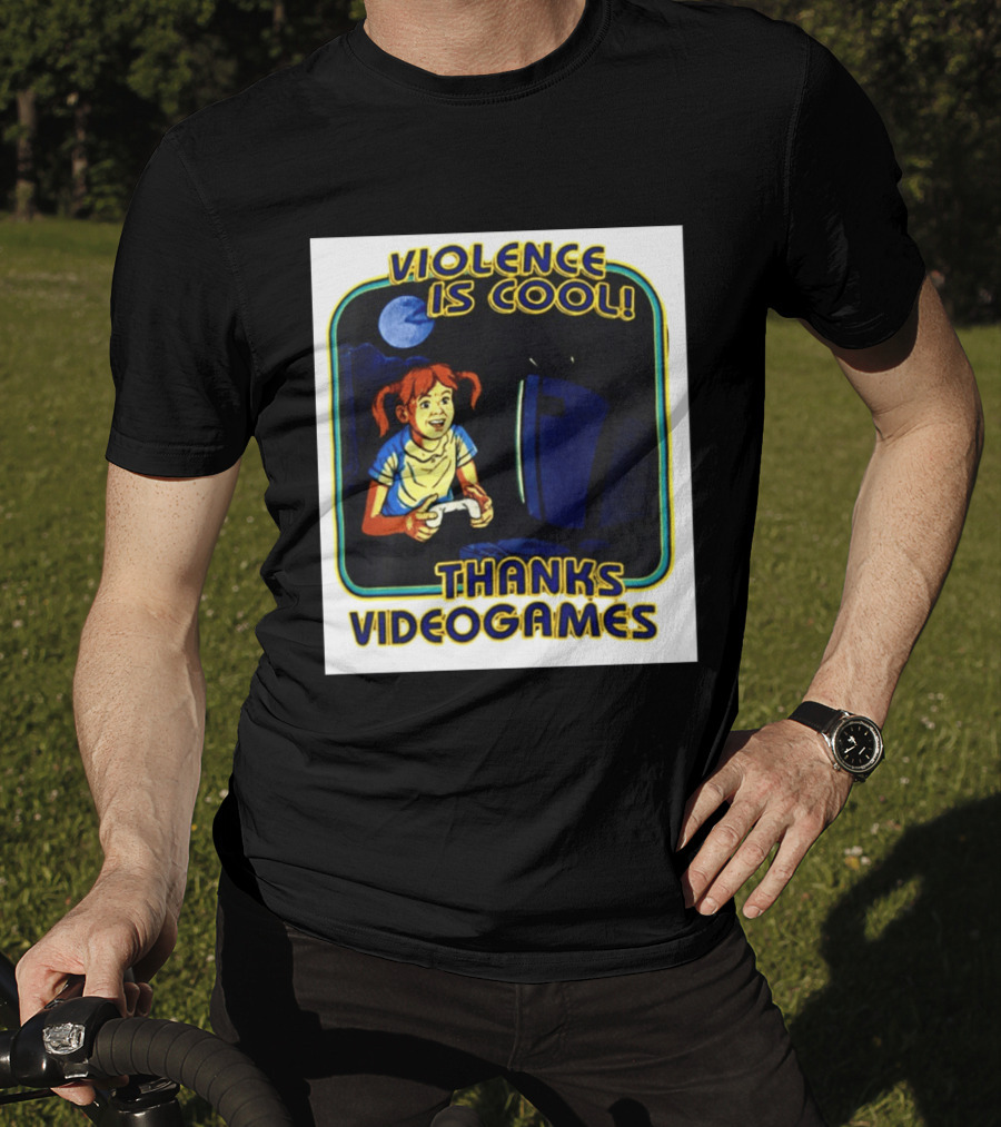 Violence Is Cool Thanks Videogames Retro Gamer Girl Controller Moon T-Shirt