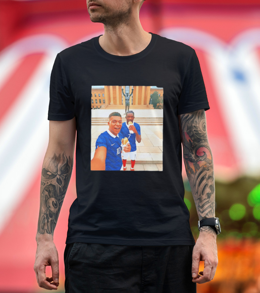 Ousmane Dembele Kylian Mbappe Philadelphia Museum Iconic Pose T-Shirt