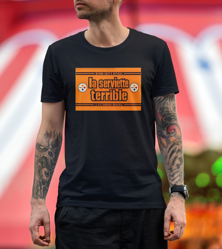 Myron Cope's Official La Serviette Terrible A Pittsburgh Original Steelers T-Shirt
