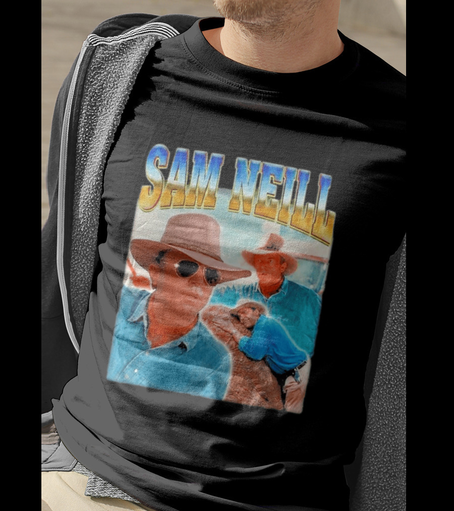 Sam Neill Cowboy Style Hat Sunglasses Denim Vintage Trendy 2026 T-Shirt