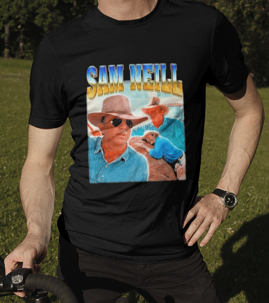 Sam Neill Cowboy Style Hat Sunglasses Denim Vintage Trendy 2026 T-Shirt
