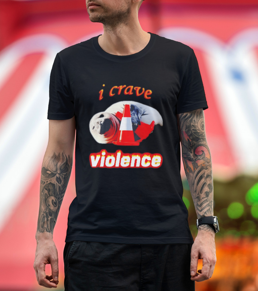 Seal With Traffic Cone I Crave Violence T-Shirt