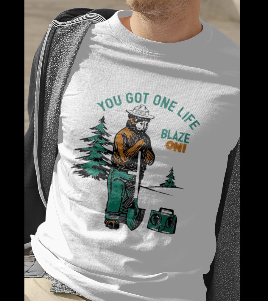 You Got One Life Blaze On Smokey Bear Retro Forest T-Shirt