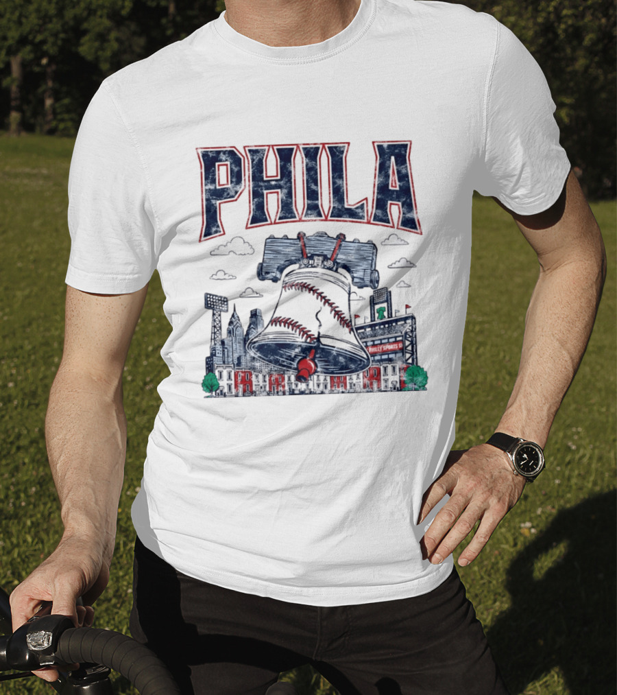 Phila Liberty Bell Baseball Fusion With Philly Sports Stadium Vintage Look T-Shirt