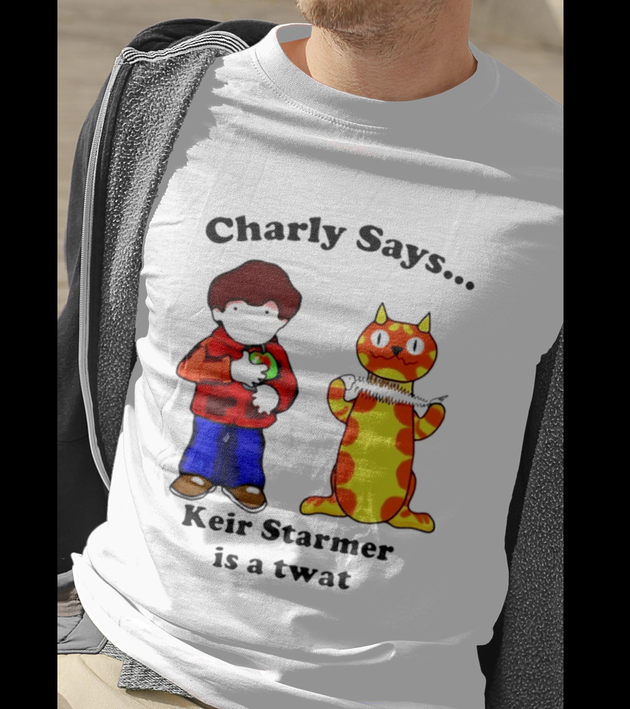 Charly Says Keir Starmer Is A Twat Comic Retro Style Cat And Kid T-Shirt