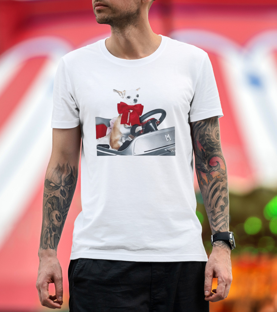 Chihuahua Puppy In Toy Car With Markgong Ribbon T-Shirt