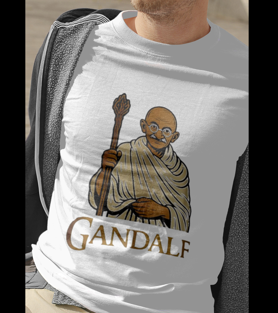 Mahatma Gandhi Gandalf Wizard Staff T-Shirt