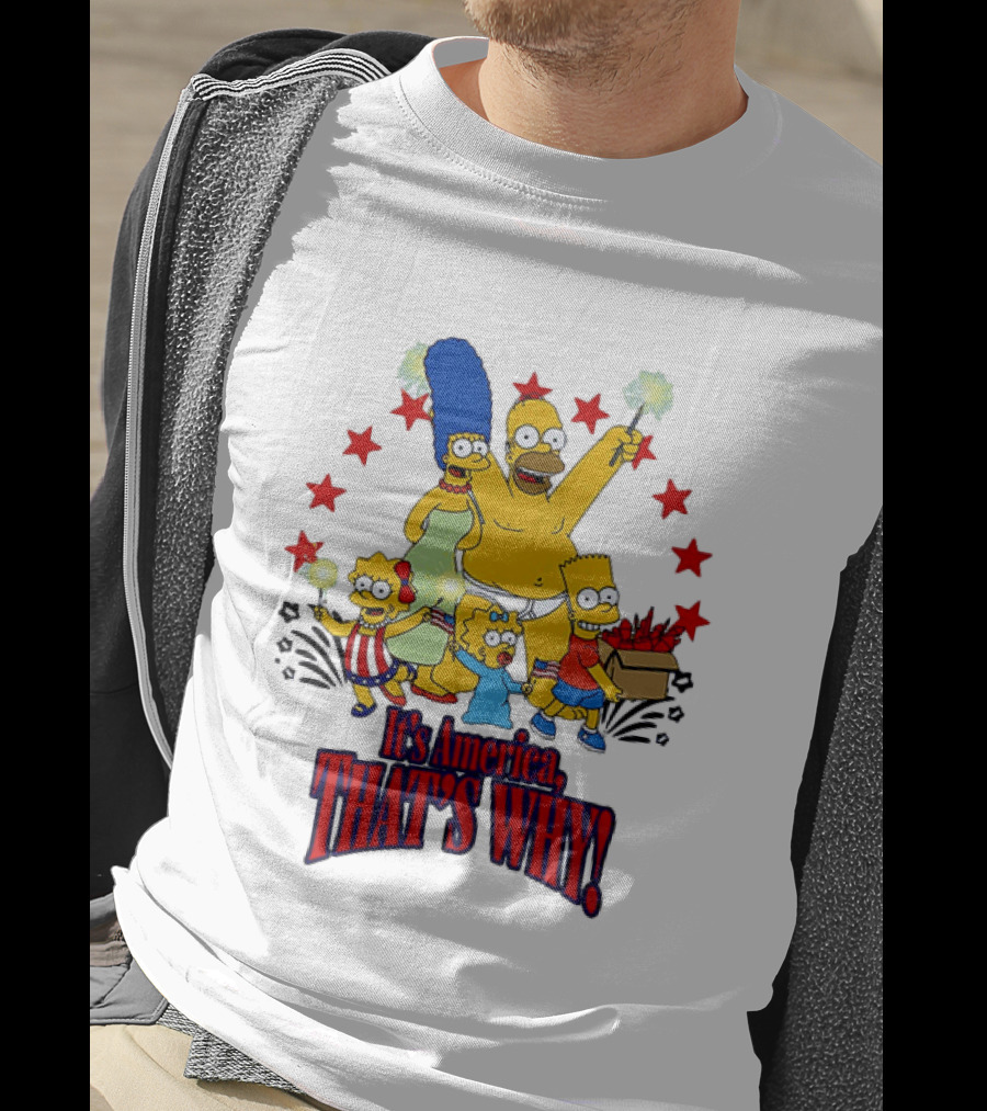 Simpsons Family It's America That's Why Fireworks Celebration Stars T-Shirt