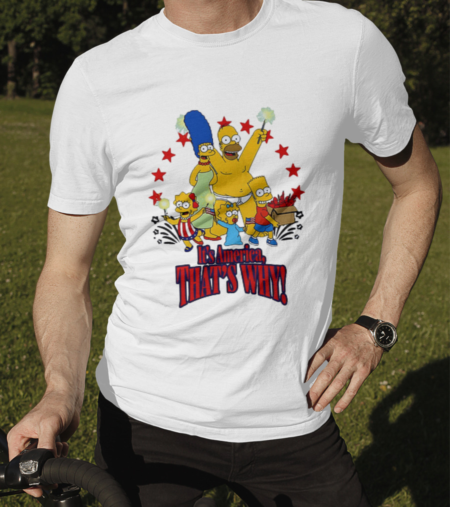 Simpsons Family It's America That's Why Fireworks Celebration Stars T-Shirt