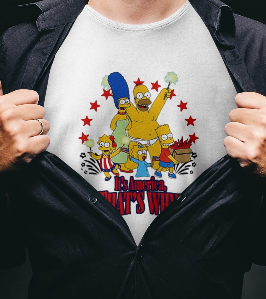 Simpsons Family It's America That's Why Fireworks Celebration Stars T-Shirt