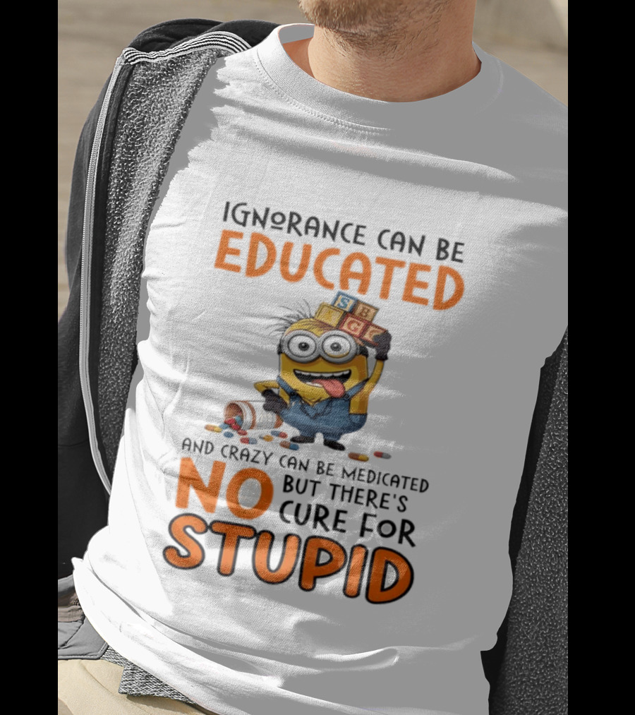 Minion Despicable Me Ignorance Can Be Educated Crazy Medicated No Cure Stupid T-Shirt