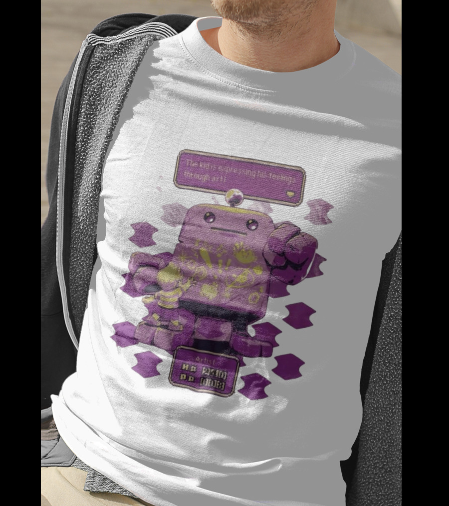 The Kid Is Expressing His Feelings Through Art With Purple Robot T-Shirt