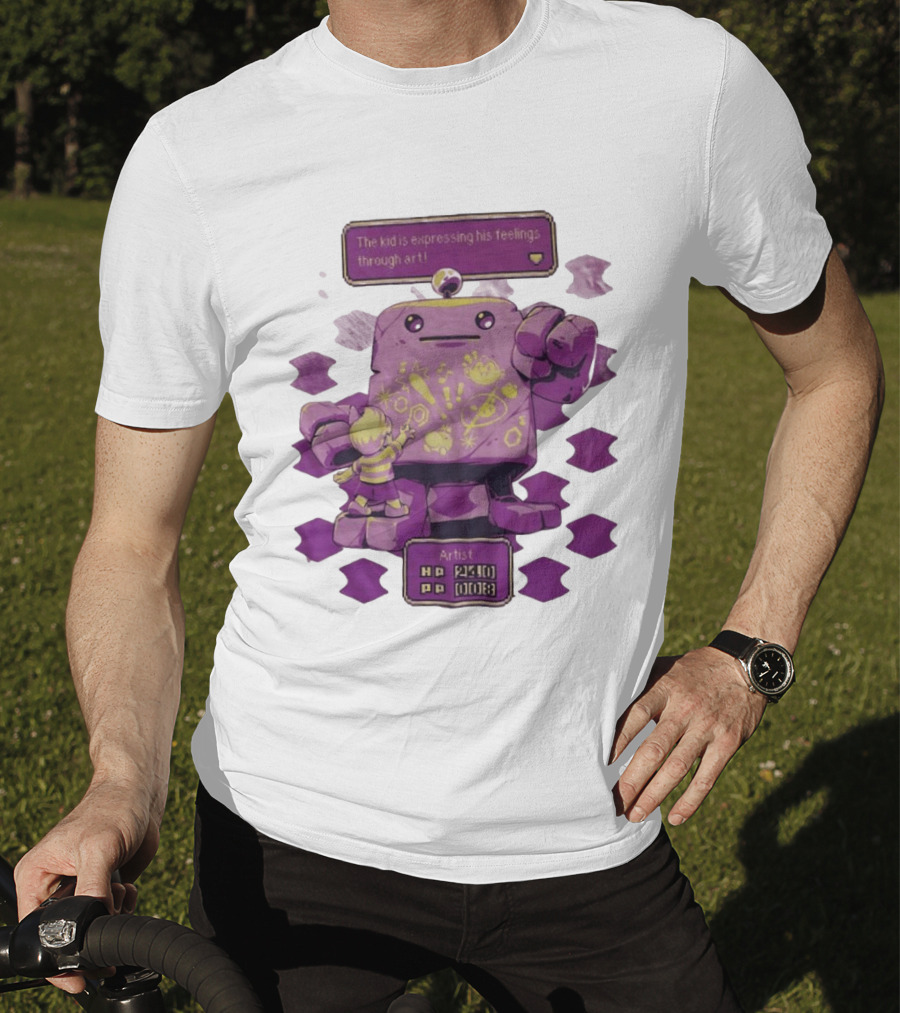 The Kid Is Expressing His Feelings Through Art With Purple Robot T-Shirt