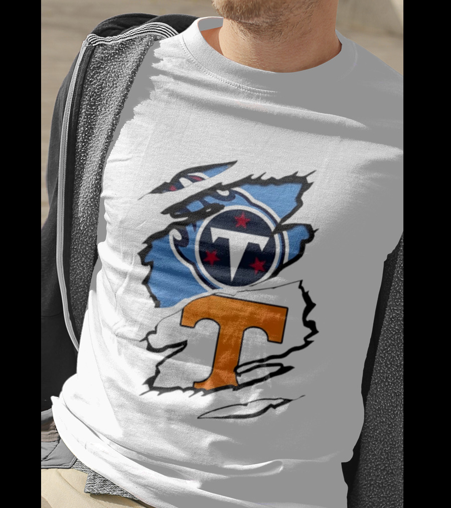 TN State Pride Torn Tennessee Titans Volunteers T-Shirt