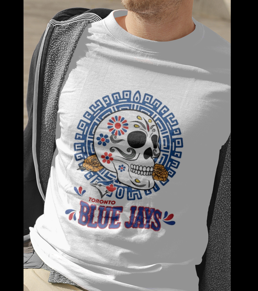 Toronto Blue Jays Dia De Los Muertos Sugar Skull Floral Motif T-Shirt
