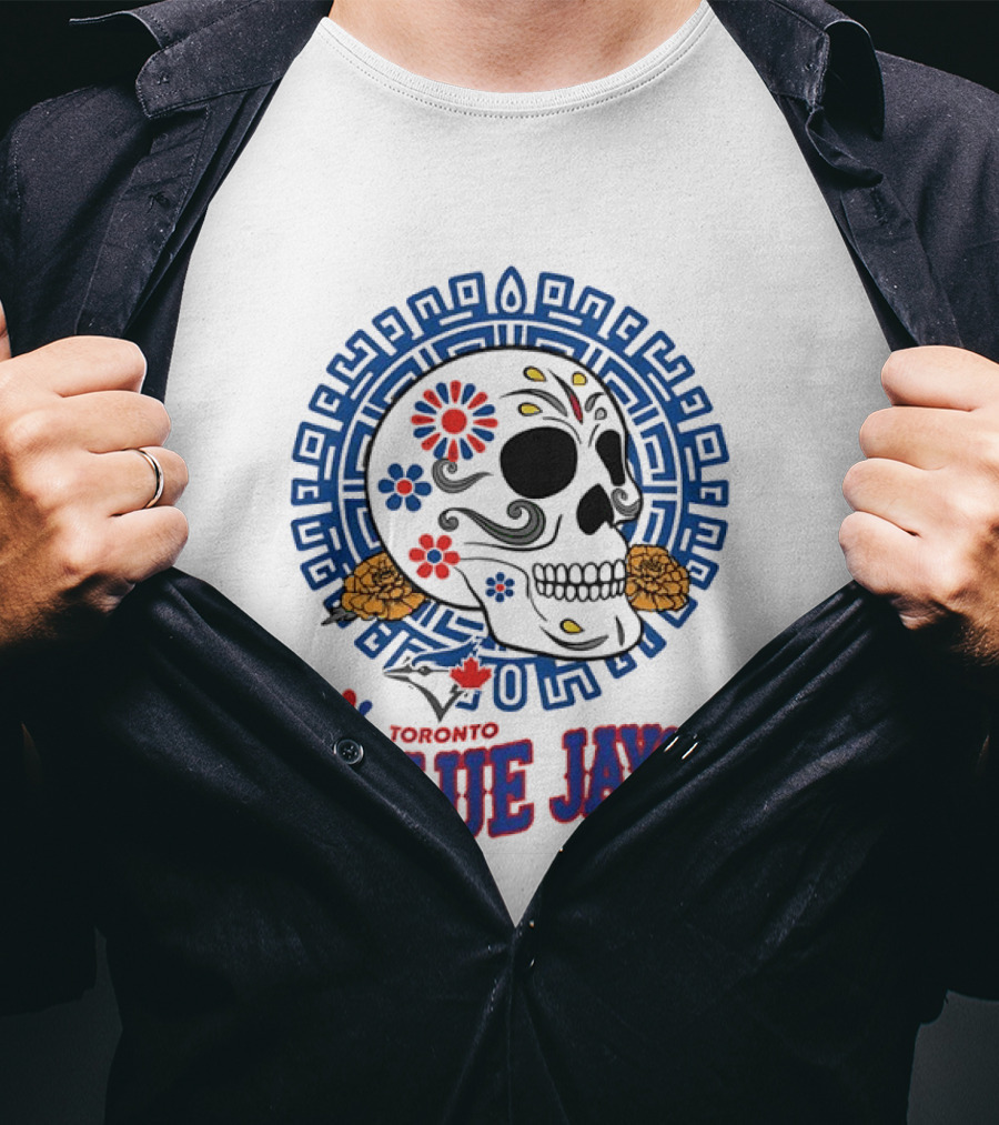 Toronto Blue Jays Dia De Los Muertos Sugar Skull Floral Motif T-Shirt