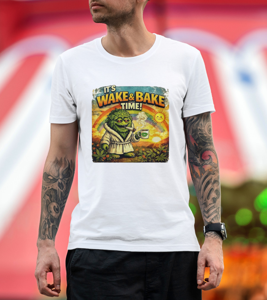 It's Wake And Bake Time Chief Greenbud Smoking Rainbow Sun Cannabis T-Shirt