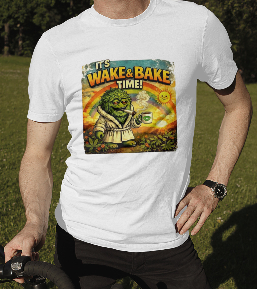 It's Wake And Bake Time Chief Greenbud Smoking Rainbow Sun Cannabis T-Shirt