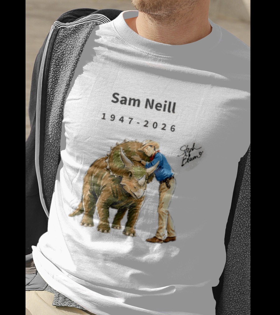 Sam Neill 1947 2026 Jurassic Park Iconic Triceratops Scene T-Shirt