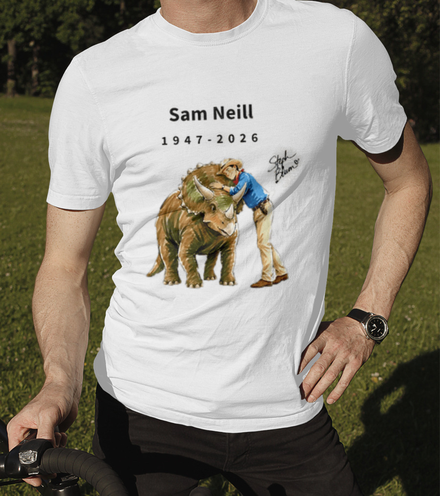Sam Neill 1947 2026 Jurassic Park Iconic Triceratops Scene T-Shirt