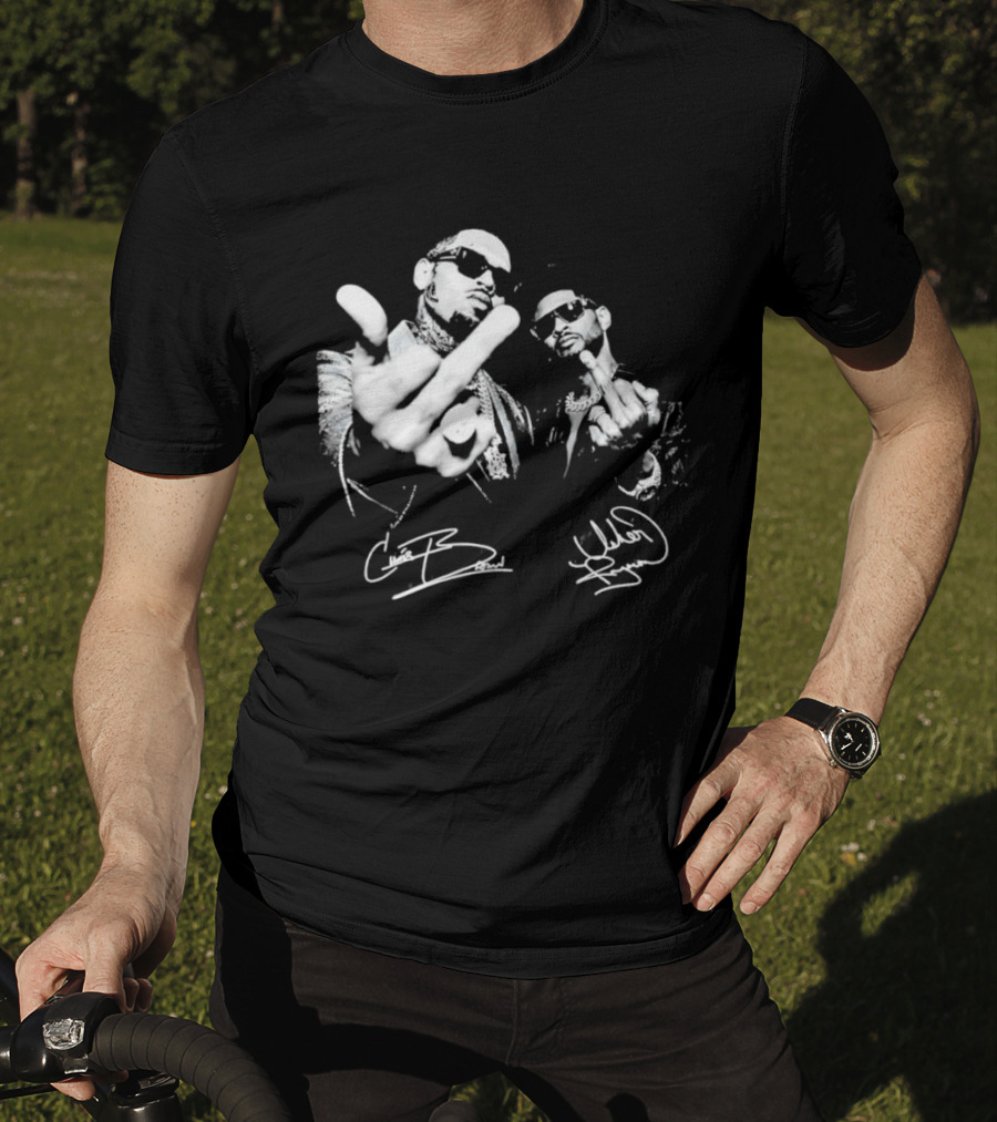 Chris Brown Usher R And B Music Middle Finger Sign Autograph T-Shirt