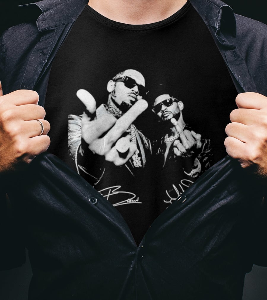 Chris Brown Usher R And B Music Middle Finger Sign Autograph T-Shirt