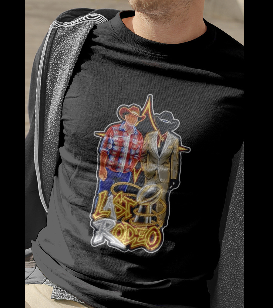 Last Rodeo Cowboy Gentleman With Football Trophy Plaid And Suit Styles T-Shirt