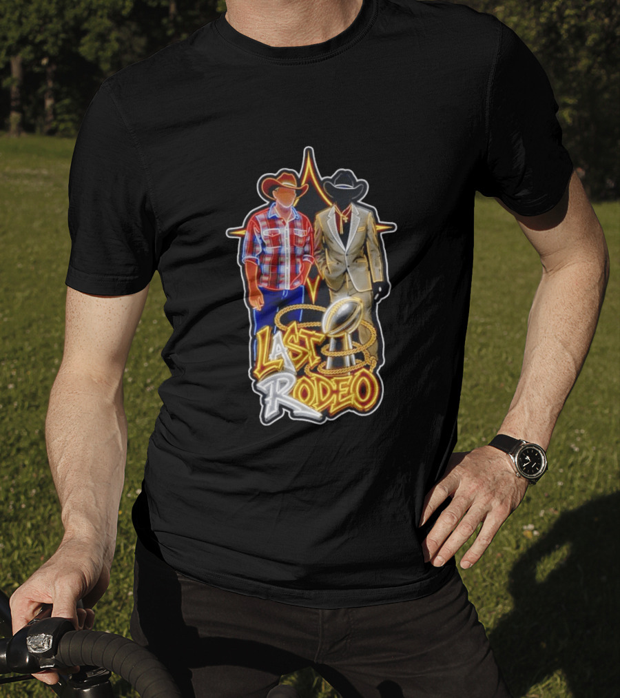 Last Rodeo Cowboy Gentleman With Football Trophy Plaid And Suit Styles T-Shirt