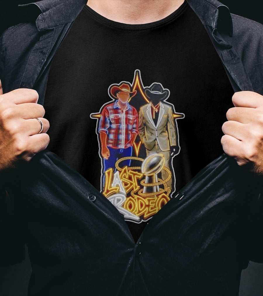 Last Rodeo Cowboy Gentleman With Football Trophy Plaid And Suit Styles T-Shirt