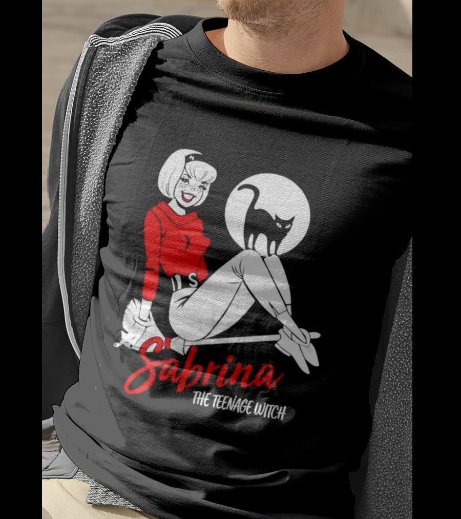 Sabrina The Teenage Witch Salem Cat Vintage Style Broomstick T-Shirt