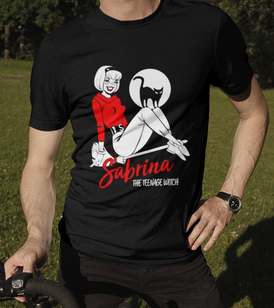 Sabrina The Teenage Witch Salem Cat Vintage Style Broomstick T-Shirt