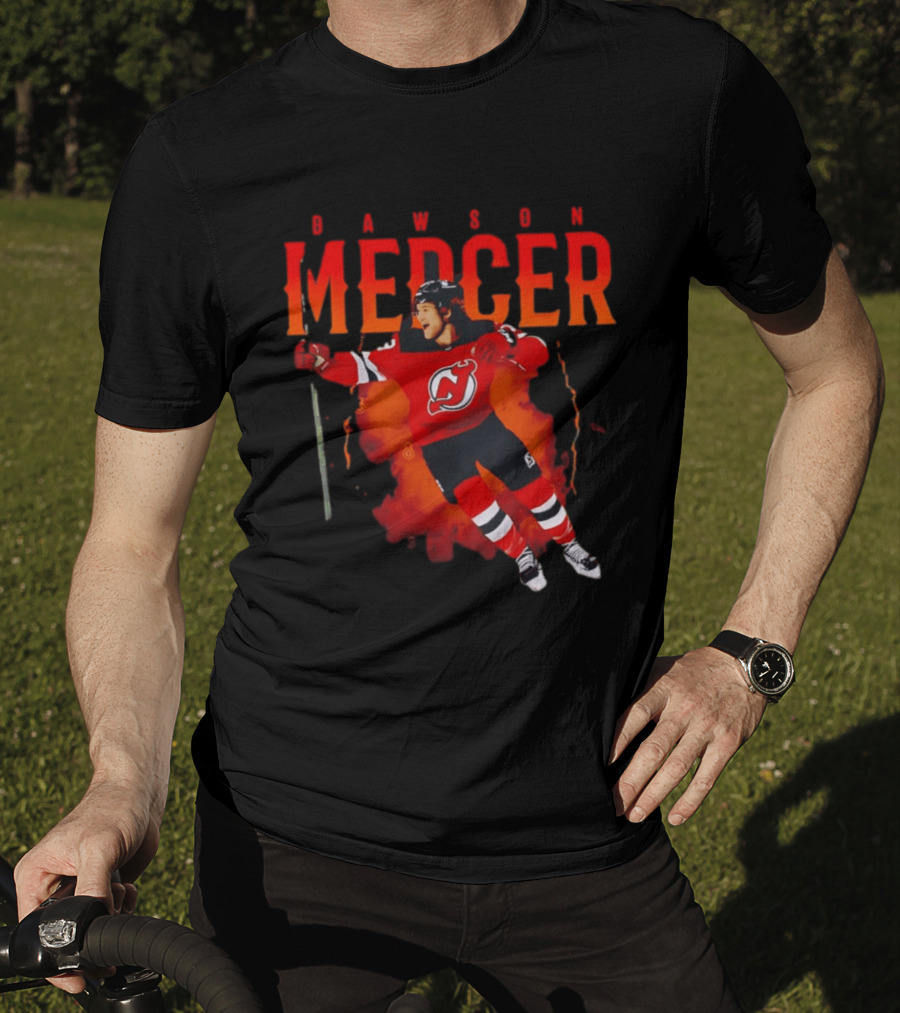 Dawson Mercer New Jersey Devils Celebration Hockey Player Image T-Shirt